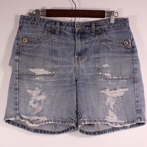 Faded Glory Shorts Womens 10 Blue Ripped Denim Original Bermuda Y2K Fit32.5x6.25